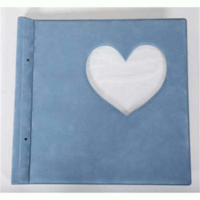 Album velours rechargeable  Bleu gris avec  fenêtre coeur