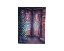 Fond tissu peint de Noël SAPIN+RIDEAU  2 x 3 m RFD XMPH-010