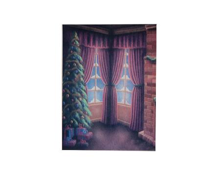 Fond tissu peint de Noël SAPIN+RIDEAU  2 x 3 m RFD XMPH-010