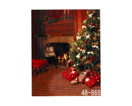 Fond tissu peint Arbre de Noel & Cheminée 2 x 3 m  RFD XMPH-48-868